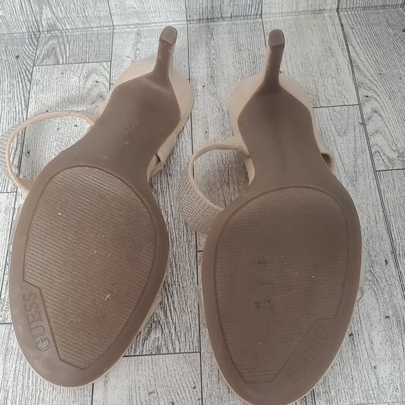 Women's GUESS Mia Double Strap Sparkly Kitten heels. Beige with clear strap 6.5M - Picture 10 of 14